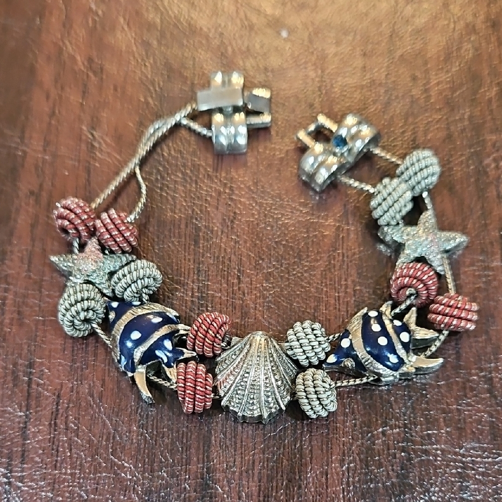 Vintage Ocean Charm Slide Bracelet 7"